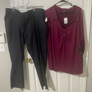 Women's dark wash jeans stretch with 3x Naïf wine top